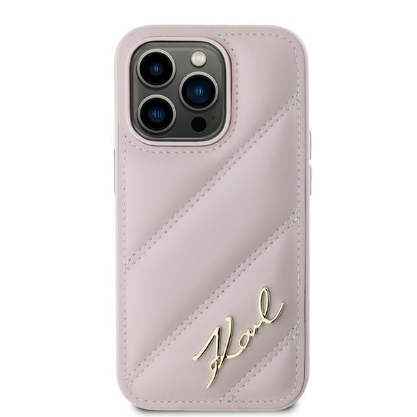 Hoes voor Apple iPhone 14 Pro Max, Karl Lagerfeld, Diagonal Quilted Script, Roze