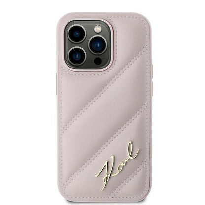 Hoes voor Apple iPhone 14 Pro Max, Karl Lagerfeld, Diagonal Quilted Script, Roze