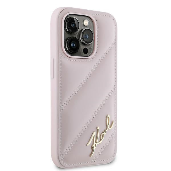 Hoes voor Apple iPhone 14 Pro Max, Karl Lagerfeld, Diagonal Quilted Script, Roze