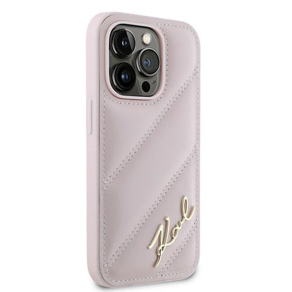Hoes voor Apple iPhone 14 Pro Max, Karl Lagerfeld, Diagonal Quilted Script, Roze