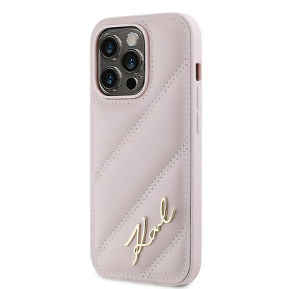 Hoes voor Apple iPhone 14 Pro Max, Karl Lagerfeld, Diagonal Quilted Script, Roze