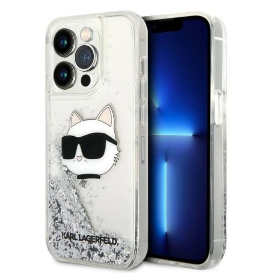 Hoesje voor Apple iPhone 14 Pro Max, Karl Lagerfeld, Glitter Choupette's Head, Zilverkleurig
