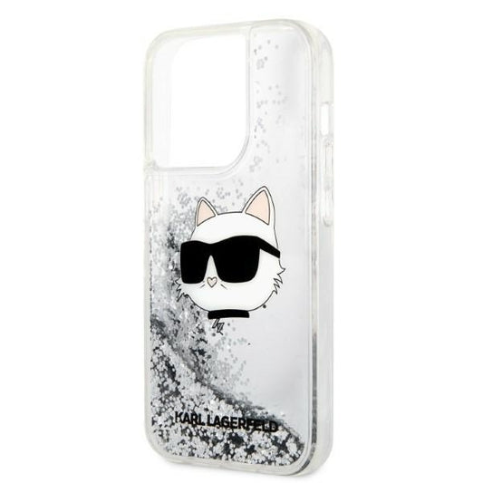 Hoesje voor Apple iPhone 14 Pro Max, Karl Lagerfeld, Glitter Choupette's Head, Zilverkleurig