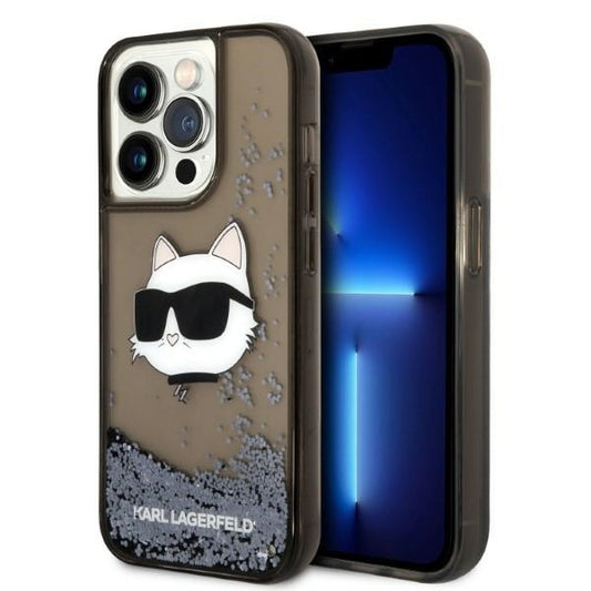 Hoes voor Apple iPhone 14 Pro Max, Karl Lagerfeld, Glitter Choupette's Head, Zwart