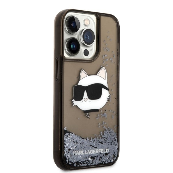 Étui pour Apple iPhone 14 Pro Max, Karl Lagerfeld, Glitter Choupette's Head, Noir