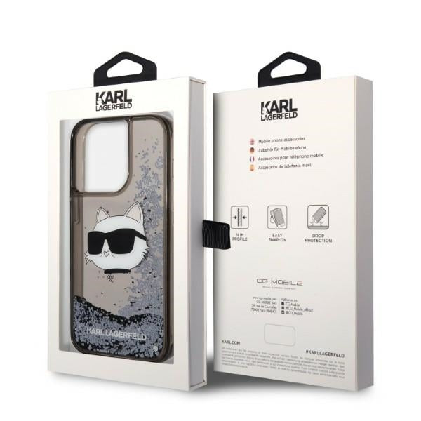 Étui pour Apple iPhone 14 Pro Max, Karl Lagerfeld, Glitter Choupette's Head, Noir