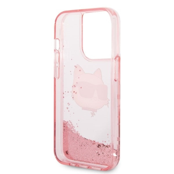 Étui pour Apple iPhone 14 Pro Max, Karl Lagerfeld, Glitter Choupette's Head, Rose
