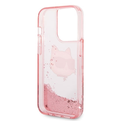 Étui pour Apple iPhone 14 Pro Max, Karl Lagerfeld, Glitter Choupette's Head, Rose
