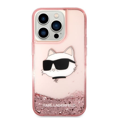 Étui pour Apple iPhone 14 Pro Max, Karl Lagerfeld, Glitter Choupette's Head, Rose