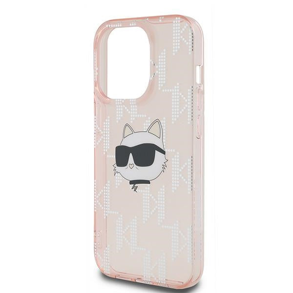 Hoes voor Apple iPhone 14 Pro Max, Karl Lagerfeld, IML Luxury Monogram Choupette's Head, Roze