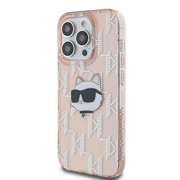 Hoes voor Apple iPhone 14 Pro Max, Karl Lagerfeld, IML Luxury Monogram Choupette's Head, Roze