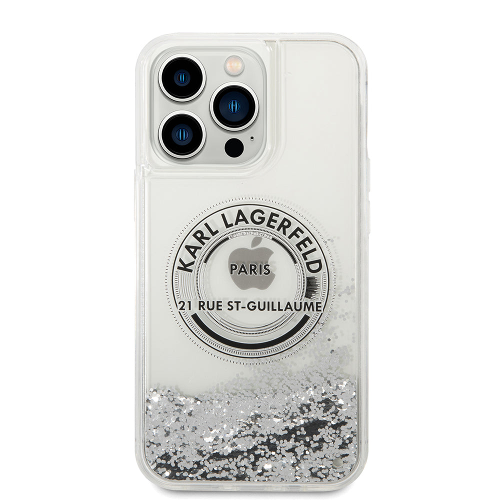 Étui pour Apple iPhone 14 Pro Max, Karl Lagerfeld, Liquid Glitter RSG, Argenté