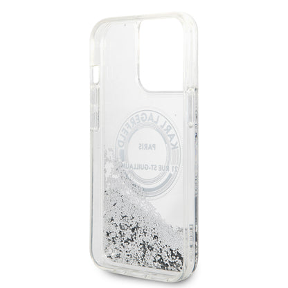 Étui pour Apple iPhone 14 Pro Max, Karl Lagerfeld, Liquid Glitter RSG, Argenté