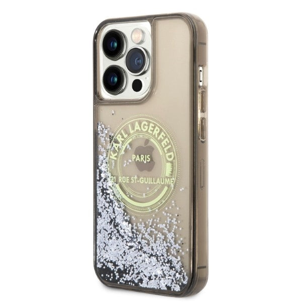 Hoes voor Apple iPhone 14 Pro Max, Karl Lagerfeld, Liquid Glitter RSG, Zwart