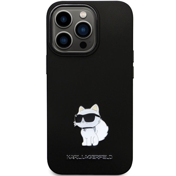 Étui pour Apple iPhone 14 Pro Max, Karl Lagerfeld, Silicone Choupette Metal, Noir