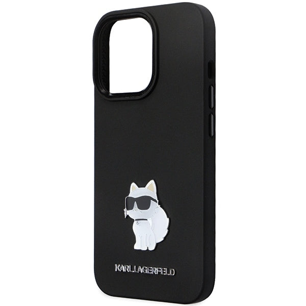 Étui pour Apple iPhone 14 Pro Max, Karl Lagerfeld, Silicone Choupette Metal, Noir