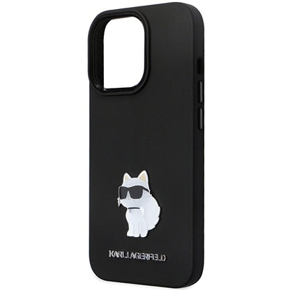 Étui pour Apple iPhone 14 Pro Max, Karl Lagerfeld, Silicone Choupette Metal, Noir