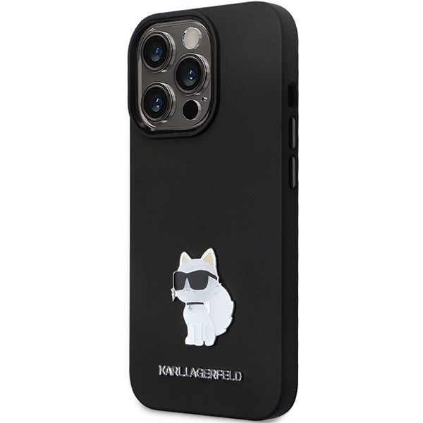 Étui pour Apple iPhone 14 Pro Max, Karl Lagerfeld, Silicone Choupette Metal, Noir