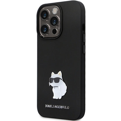 Étui pour Apple iPhone 14 Pro Max, Karl Lagerfeld, Silicone Choupette Metal, Noir