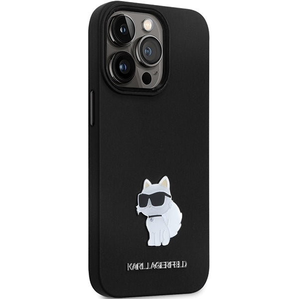 Étui pour Apple iPhone 14 Pro Max, Karl Lagerfeld, Silicone Choupette Metal, Noir