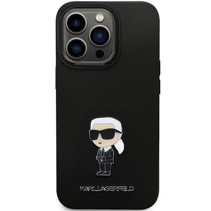 Hoes voor Apple iPhone 14 Pro Max, Karl Lagerfeld, Silicone Ikonik Karl Metal, Zwart