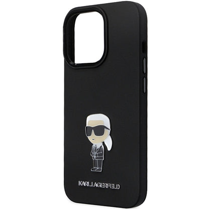 Hoes voor Apple iPhone 14 Pro Max, Karl Lagerfeld, Silicone Ikonik Karl Metal, Zwart