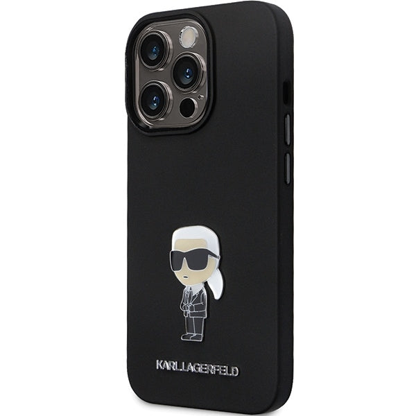 Hoes voor Apple iPhone 14 Pro Max, Karl Lagerfeld, Silicone Ikonik Karl Metal, Zwart