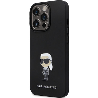 Hoes voor Apple iPhone 14 Pro Max, Karl Lagerfeld, Silicone Ikonik Karl Metal, Zwart