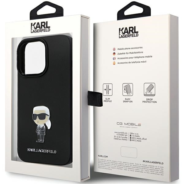 Hoes voor Apple iPhone 14 Pro Max, Karl Lagerfeld, Silicone Ikonik Karl Metal, Zwart