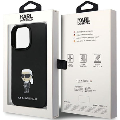 Hoes voor Apple iPhone 14 Pro Max, Karl Lagerfeld, Silicone Ikonik Karl Metal, Zwart