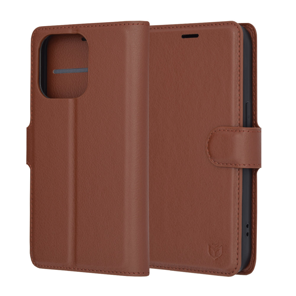 Hülle für Apple iPhone 14 Pro, Techsuit, Leder-Folio, Braun