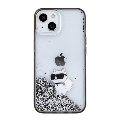 Housse pour Apple iPhone 15 / 14 / 13, Karl Lagerfeld, Liquid Glitter Choupette, Transparente