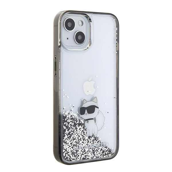 Housse pour Apple iPhone 15 / 14 / 13, Karl Lagerfeld, Liquid Glitter Choupette, Transparente