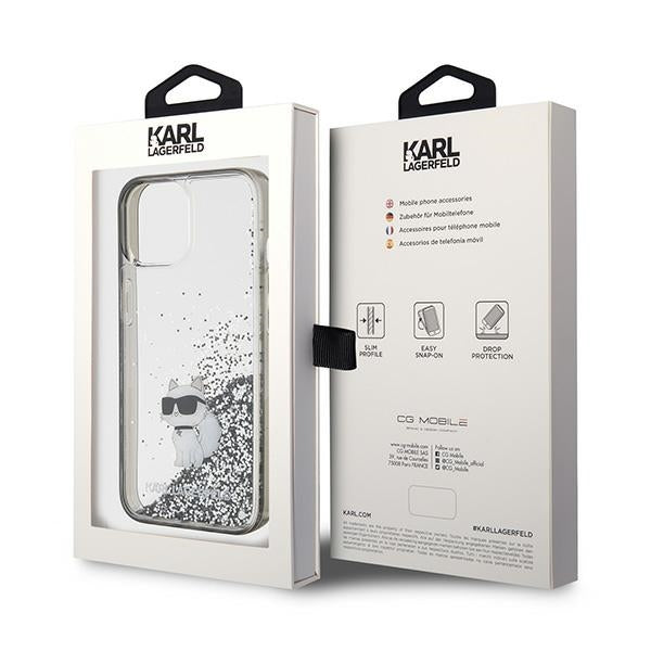 Housse pour Apple iPhone 15 / 14 / 13, Karl Lagerfeld, Liquid Glitter Choupette, Transparente