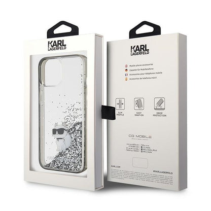 Housse pour Apple iPhone 15 / 14 / 13, Karl Lagerfeld, Liquid Glitter Choupette, Transparente