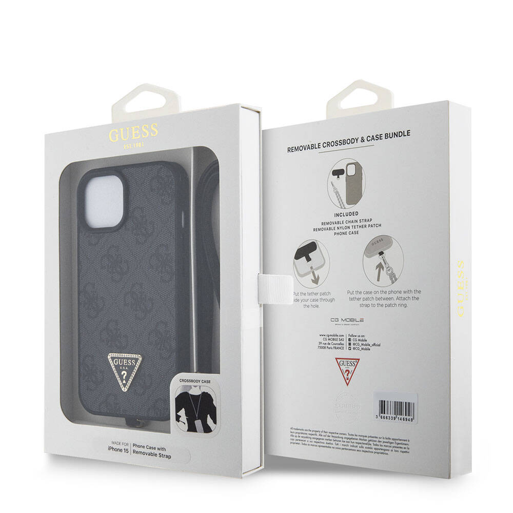 Hoes voor Apple iPhone 15 / 14, Guess, Crossbody 4G Metal Logo, Zwart