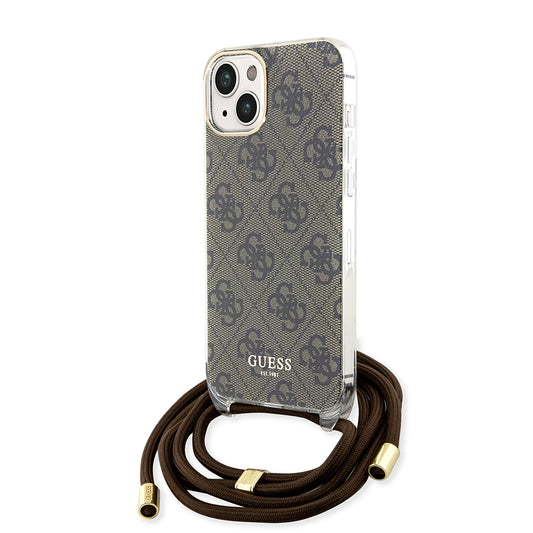 Hülle für Apple iPhone 15, Guess, 4G IML Printed Crossbody, Braun