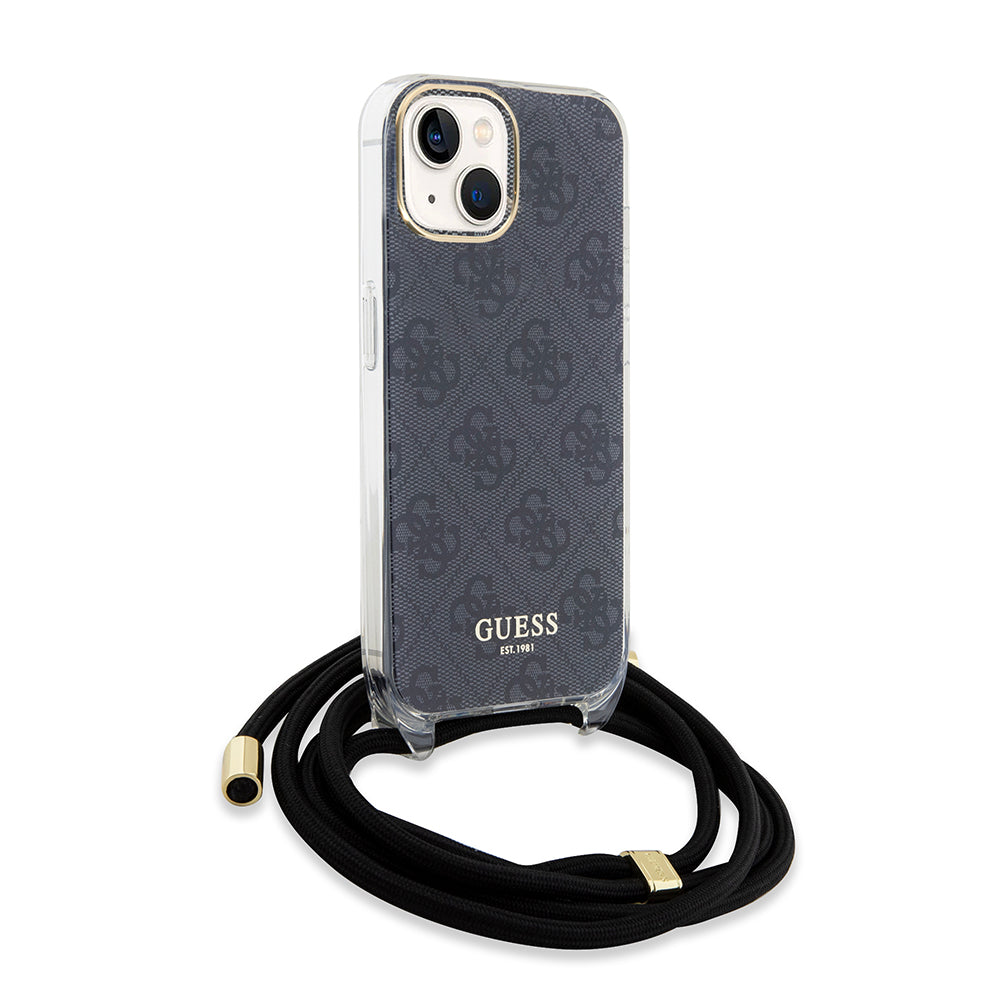 Case for Apple iPhone 15, Guess, 4G IML Printed Crossbody, Black