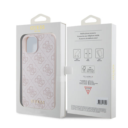 Étui pour Apple iPhone 15, Guess, Logo Or Métal 4G, Rose