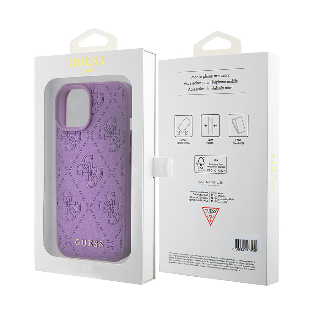 Étui pour Apple iPhone 15, Guess, 4G Estampé, Mauve Clair