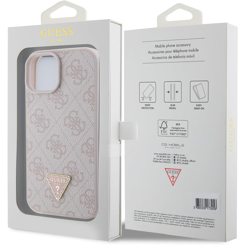 Hoes voor Apple iPhone 15, Guess, 4G Triangle Strass, Roze
