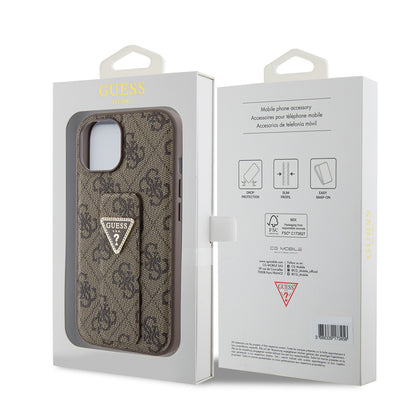 Hoes voor Apple iPhone 15, Guess, Grip Stand 4G Triangle Strass, Bruin