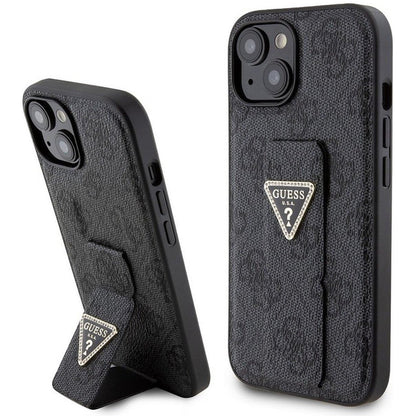 Étui pour Apple iPhone 15, Guess, Grip Stand 4G Triangle Strass, Noir