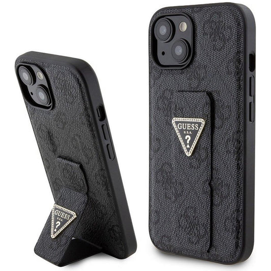 Étui pour Apple iPhone 15, Guess, Grip Stand 4G Triangle Strass, Noir