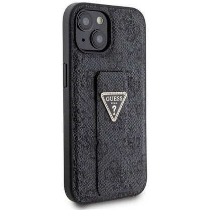 Étui pour Apple iPhone 15, Guess, Grip Stand 4G Triangle Strass, Noir