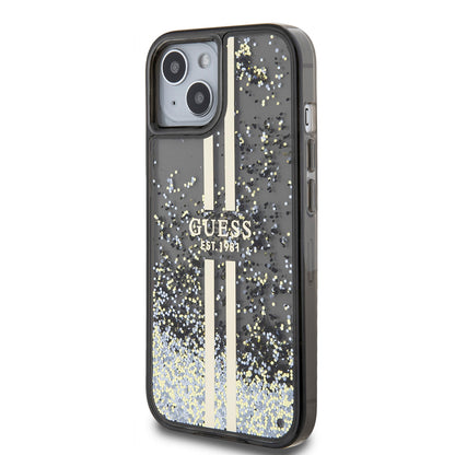 Étui pour Apple iPhone 15, Guess, Liquid Glitter Gold Stripes, Noir