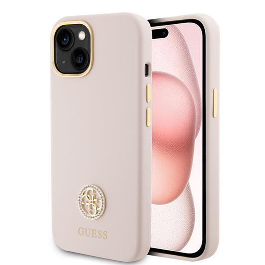 Étui pour Apple iPhone 15, Guess, Logo Strass 4G, Rose Clair