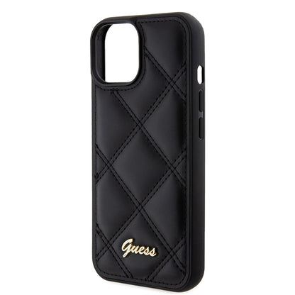 Case for Apple iPhone 15, Guess, Quilted Metal Logo, Black