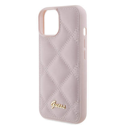 Étui pour Apple iPhone 15, Guess, Logo Métallique Matelassé, Rose