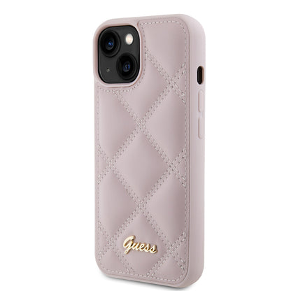 Étui pour Apple iPhone 15, Guess, Logo Métallique Matelassé, Rose